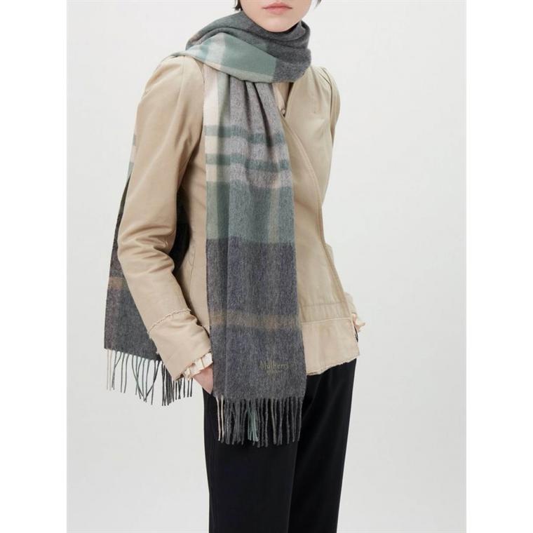 Mulberry Small Check Lambswool Scarf Olive Green 